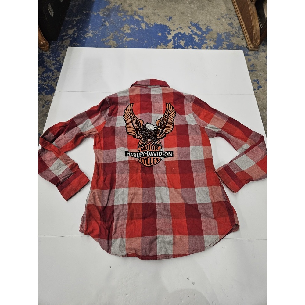 Harley-Davidson Women's Plaid Flannel Shirt - Screamin' Eagle Back (Size M) - Picture 9 of 16